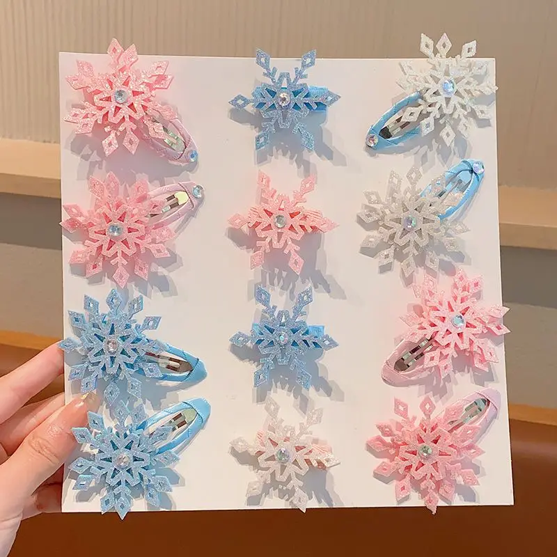 New Frozen Elsa cartoon creative snowflake style children's bangs clip princess style accessories cute girly hairpin for girls