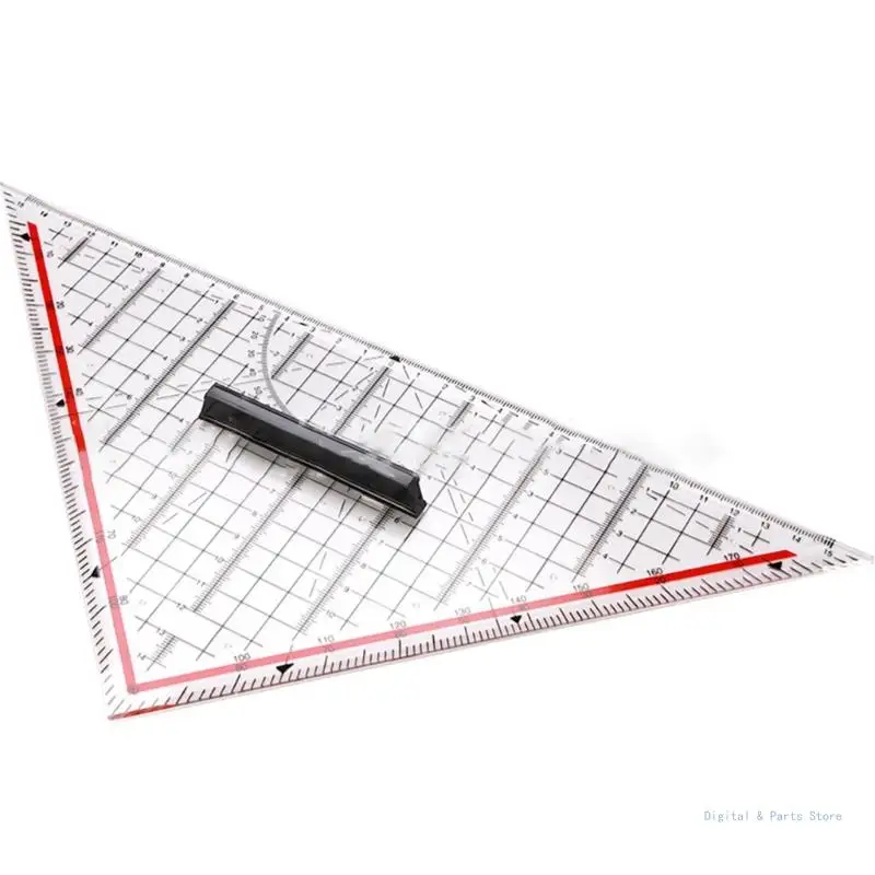 M17F Rulers Square Set Plastic Protractor Transparent Scale Rulers with Handle School Supplies Geometrys Measuring Tool