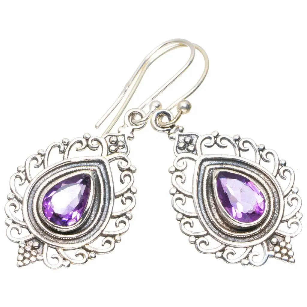 

StarGems® Natural Amethyst Handmade Unique 925 Sterling Silver Earrings 1.75" A2342