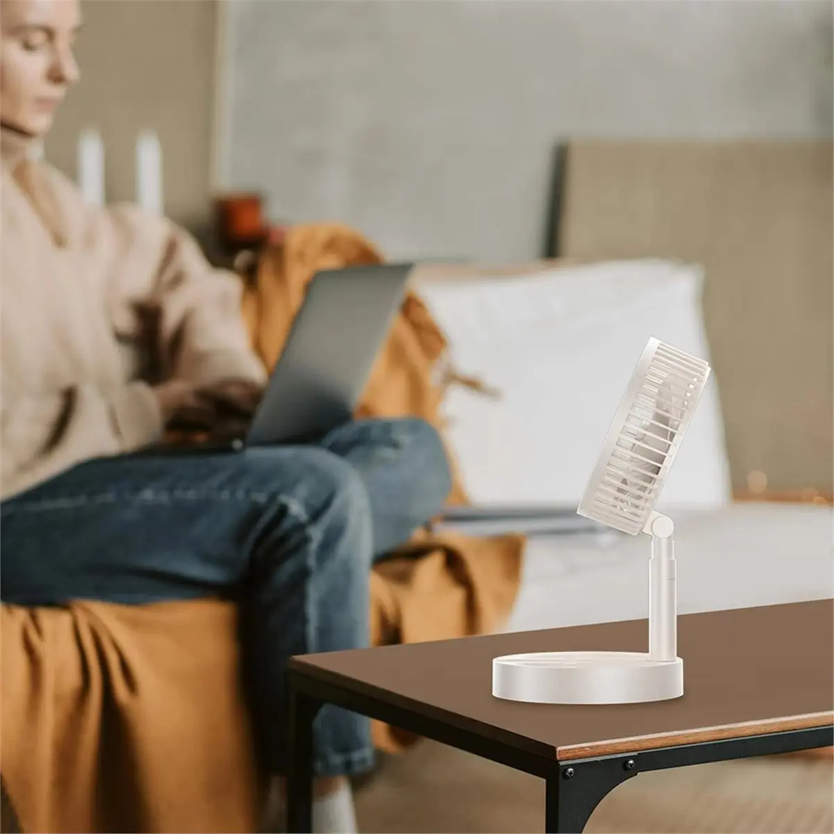 [HIHI] Portable Folding Telescopic Floor Fan 1 Wind Speed Adjustment USB Mini Summer Silent Student Desktop Table Fan