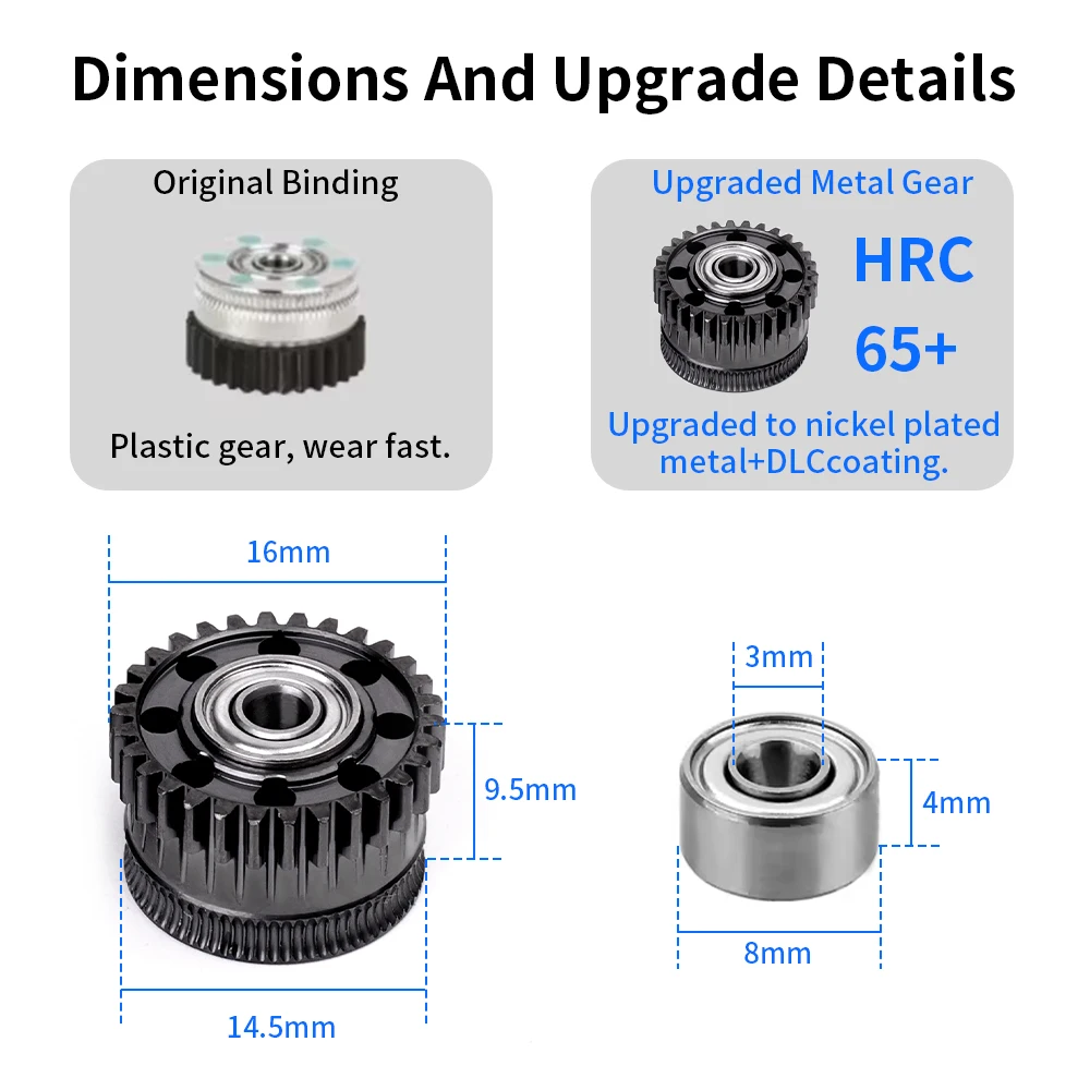 Per Creality K2 Plus Estrusore All Metal Filament Drive Gear Per Creality K2 Plus Rivestimento DLC nichelato Usura ad alta durezza