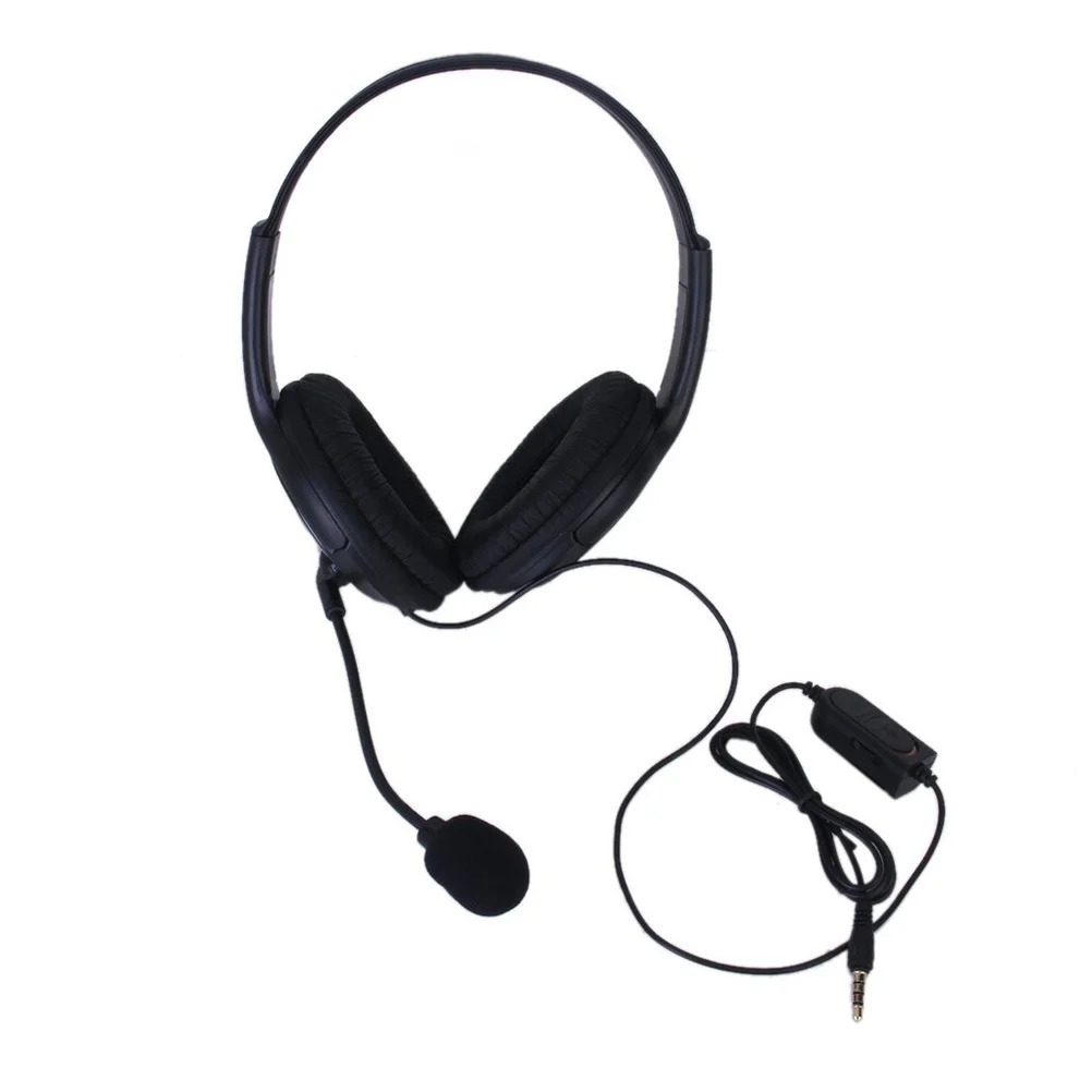 

3.5mm Line Control Headset Black Double Earpiece Earphone for Smartphone Home Stereo Mp3 Cd Clear Sound Bass Mic Rotary Volume