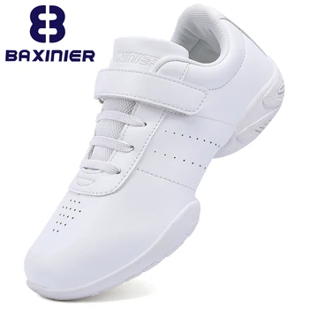 BAXINIER Girls White Cheerleading Dance Shoes Athletic Training Tennis Breathable Youth Competition Cheer Sneakers