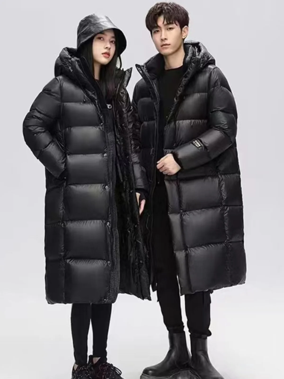 

2024 Bla Gold Du down Puffer Jaet Long Over-Knee Thi Warm Men's Winter Coat Couple's Sle Youth Faion Waterproof