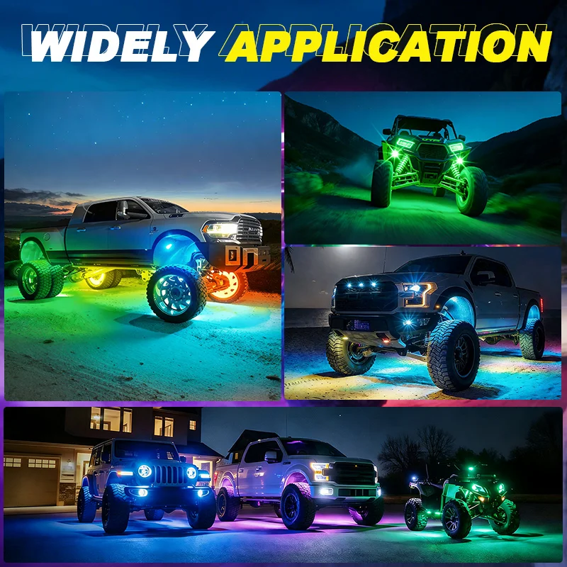 4/6/8/Set Chassis Lighting RGB LED E-Underglow Rock Lights Timing Function Music Mode Multicolor Neon LED Light for ATV UTV Boat