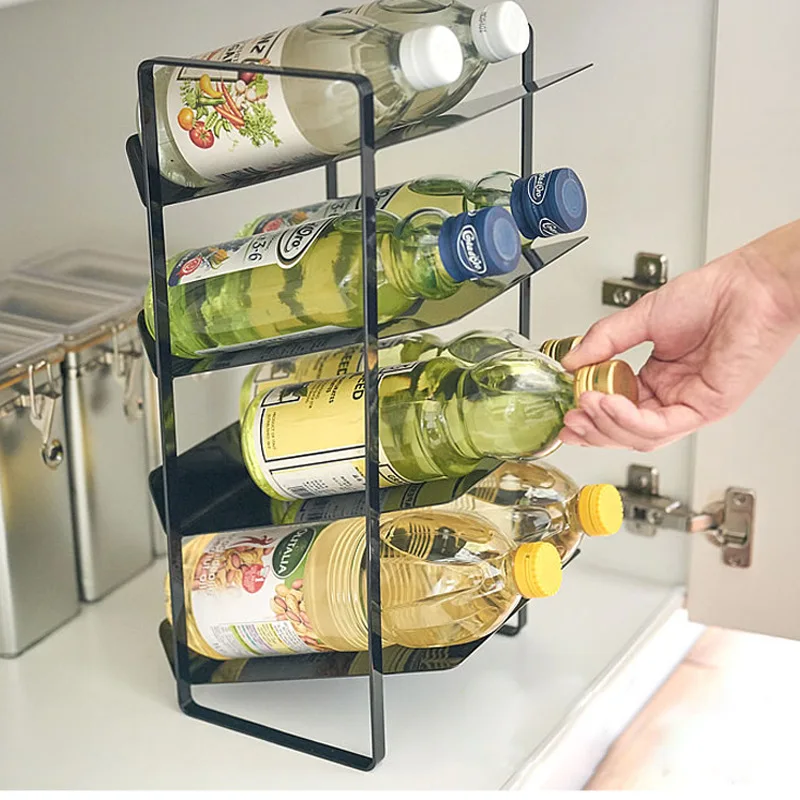 4-Tier Large Capacity Drink Storage Rack, Freestanding Kitchen Wine Cabinet Organizer, No Drill Display Shelf
