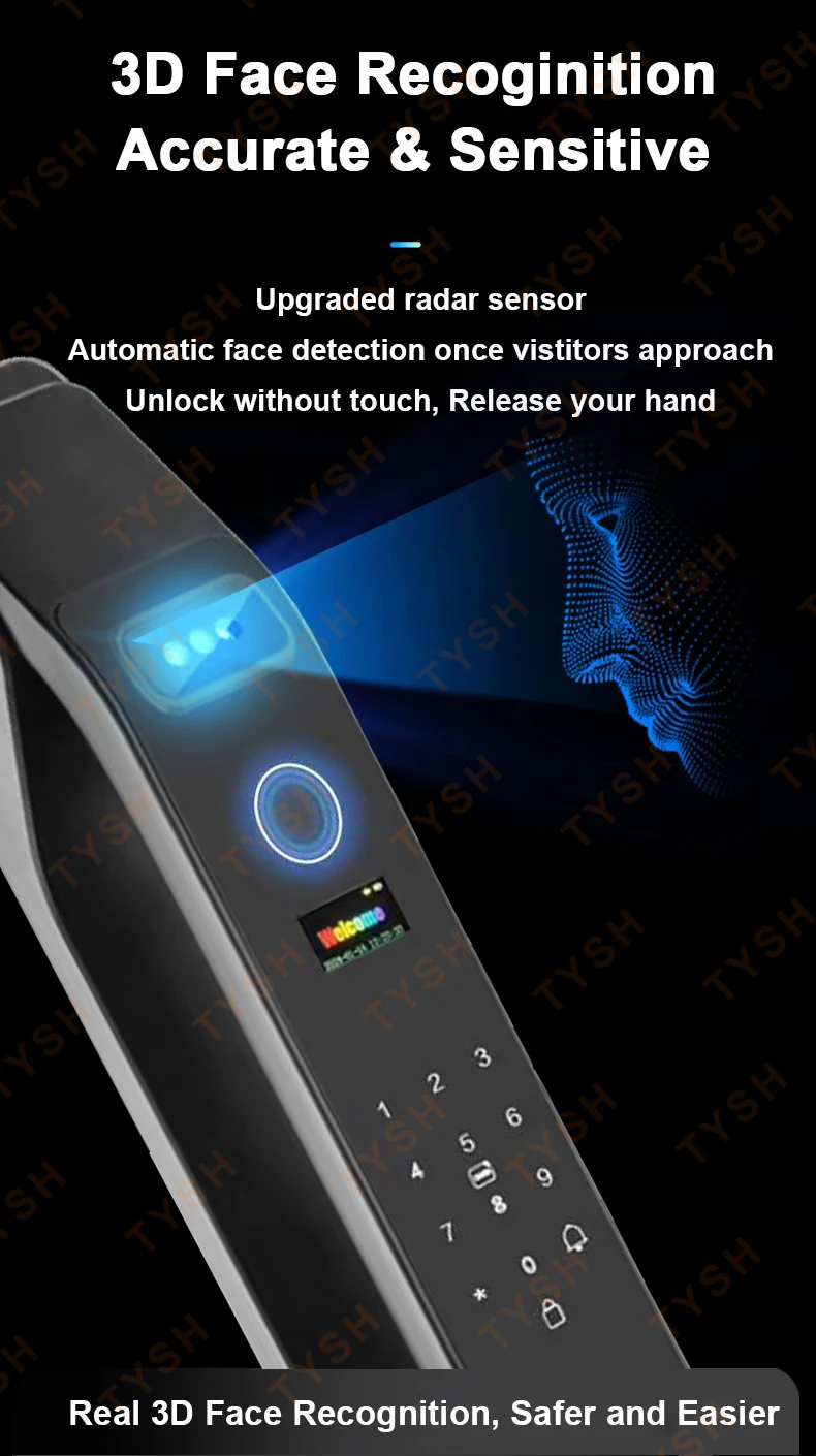 STLF Tuya App Electronic Digital Locks 3d Face Recognition Biometric Fingerprint Smart Door Lock With 9 Languages