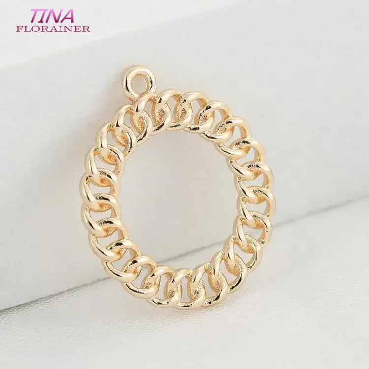 25*27MM New Gold Color Plated Copper Metal High Quality Handmade Round Earrings Charms Pendants  Necklace Material