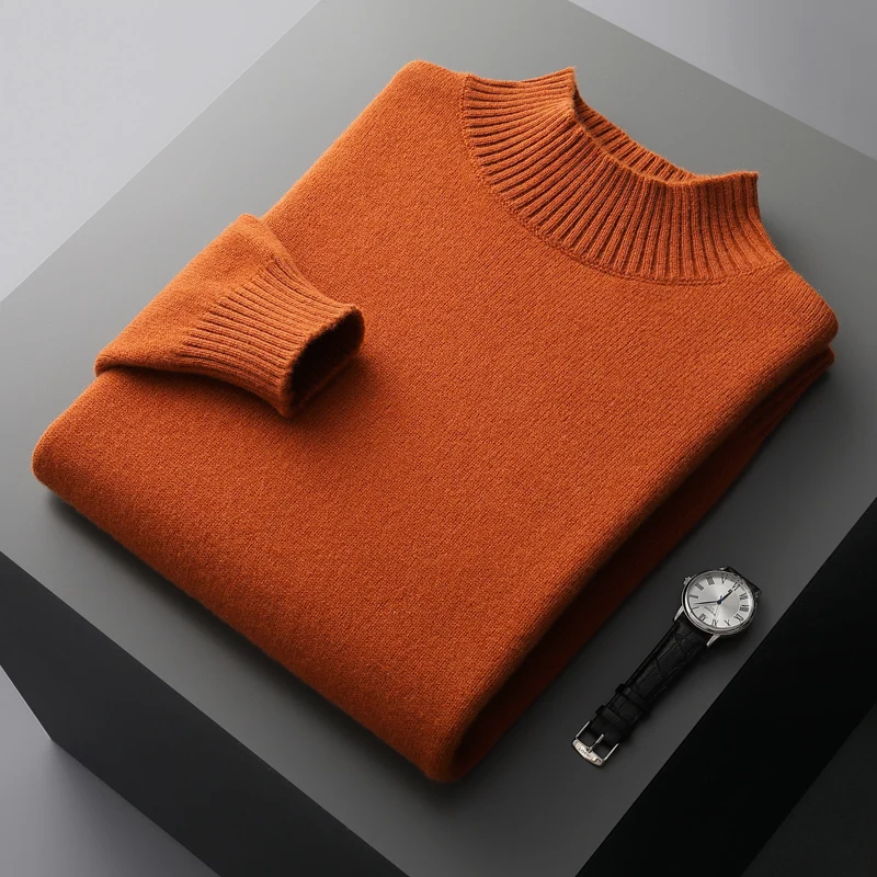 100 Pure Cashmere Sweater Men Half-High Neck Round Neck Thickened Autumn Winter Solid Color Pullover Wool Loose Knit Long Sleeve