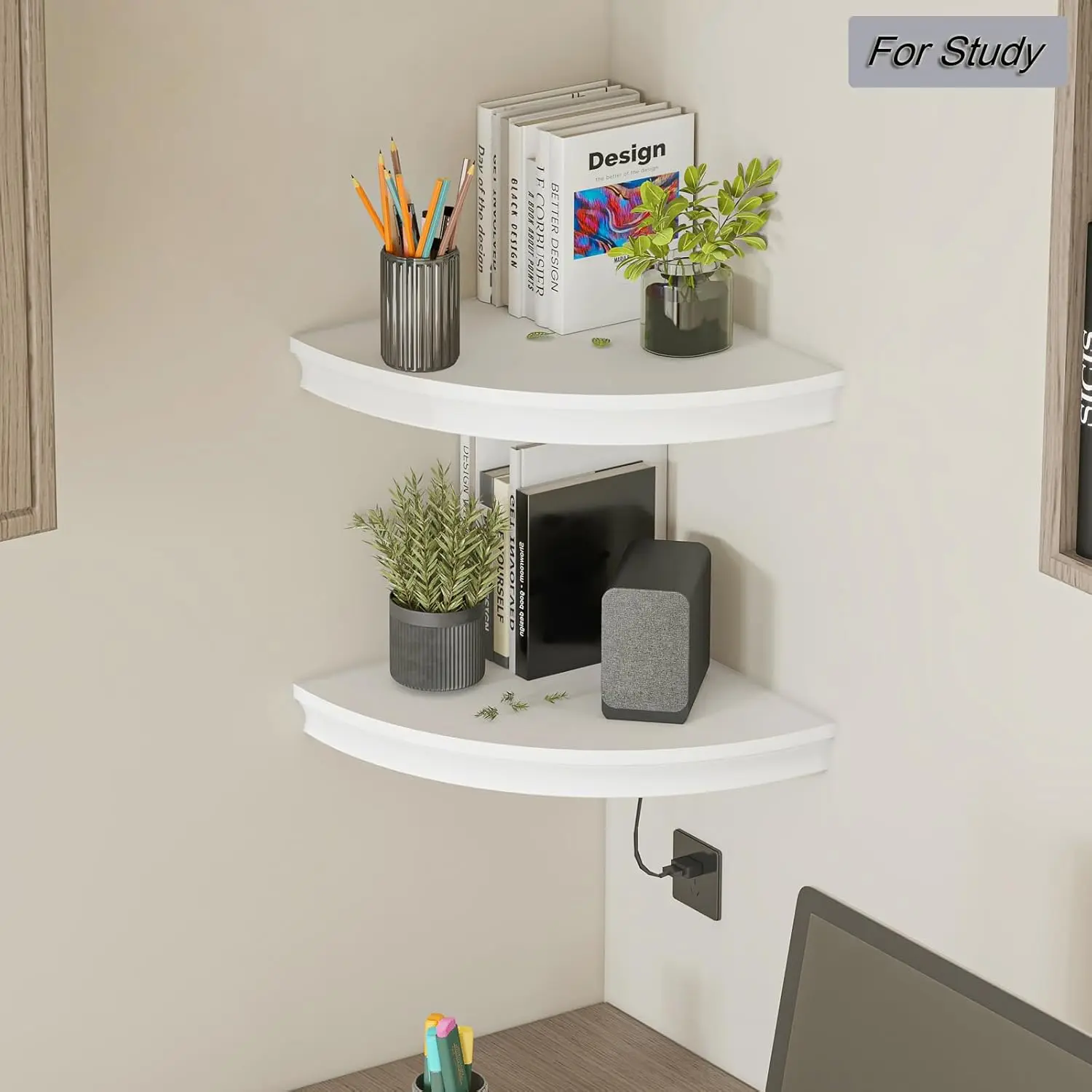 Hao Floating Corner Shelf Invisible Wall Mounted Shelves Radial Shape Cable Wire Hole Pattern Perfect For Bedroom Bathroom