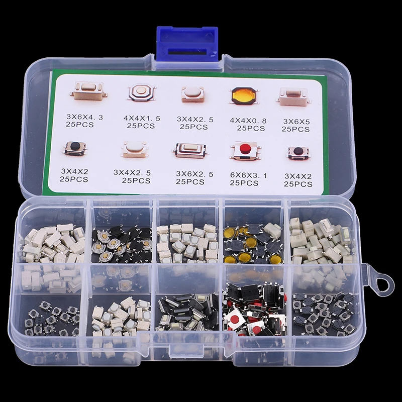 ✰✪250Pcs/1 Set 10 Types Durable Car Remote Control Tablet Actile Push Button Switch Car Keys Button Touch Microswitch With Box