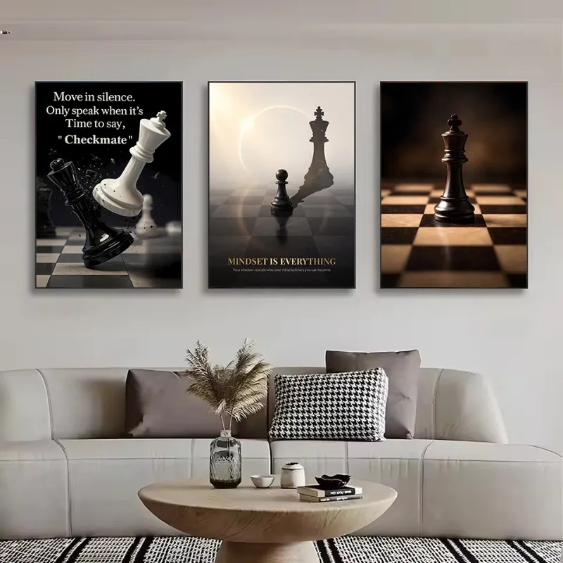 Vintage Chess Player King Checkmate Motivational Quotes Aesthetic Poster Canvas Painting Wall Art Pictures Home Club Decor