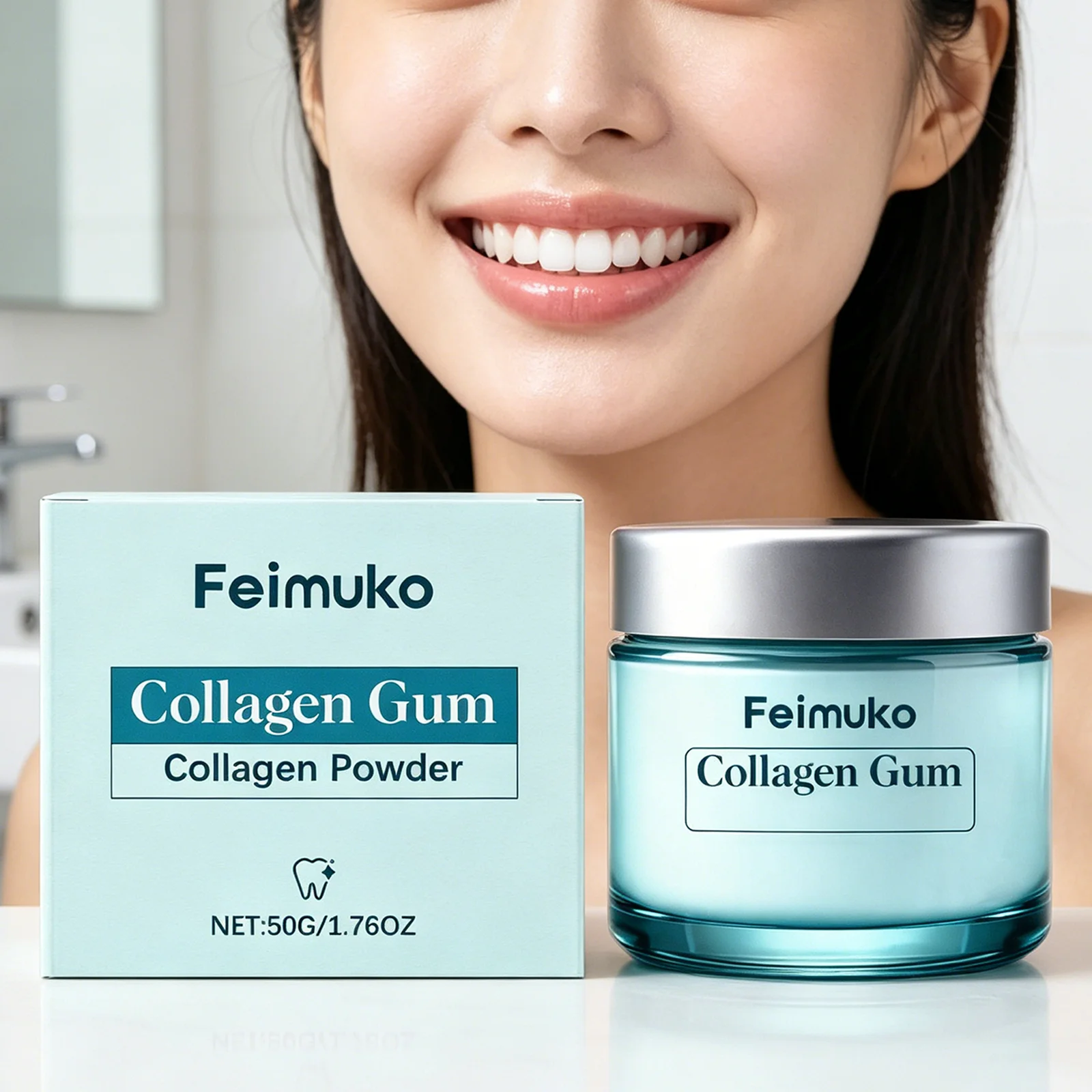 Collagen Teeth Whitening Powder Deep Cleaning Stain Remover for Whiter Teeth Fresh Breath Menthol Tooth Powder 50g Bright Smile
