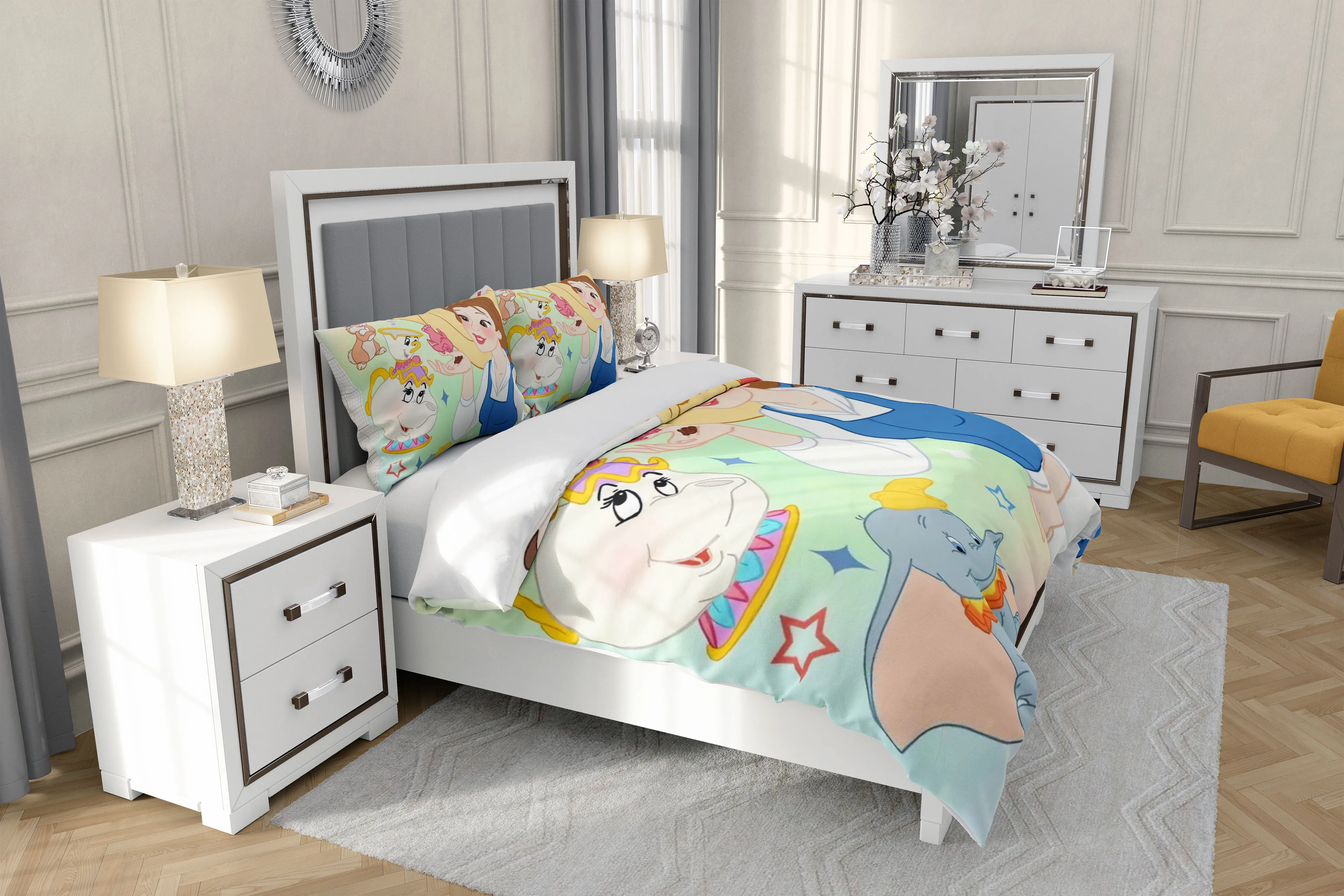 Disney cartoon print Princess Set biancheria da letto per bambini Set copripiumino Set biancheria da letto doppia copripiumino cartone animato