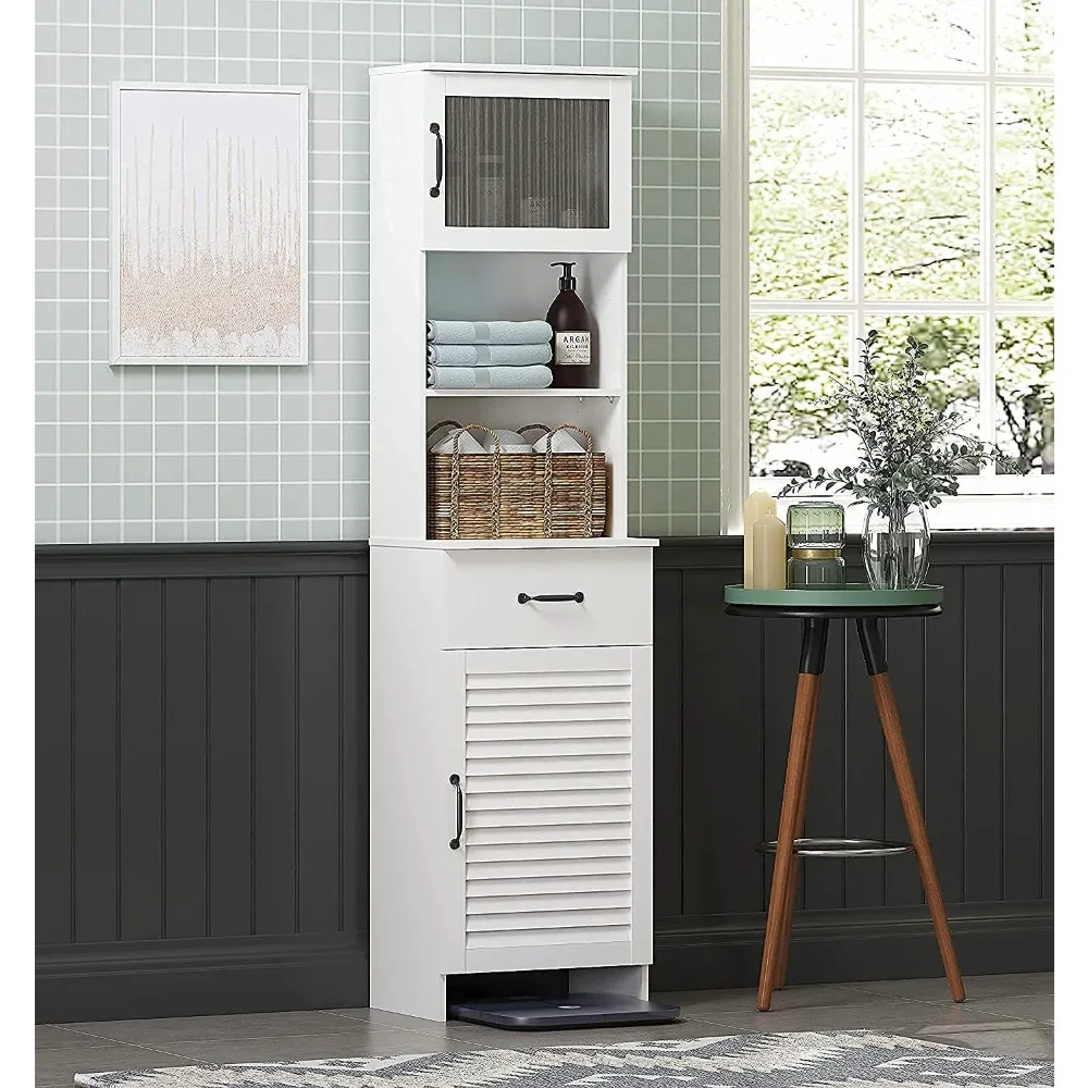 

Spirich Tall Bathroom Storage Cabinet, Floor Narrow Linen Cabinet with Single Door and Drawers, Freestanding Wood Cabinet for