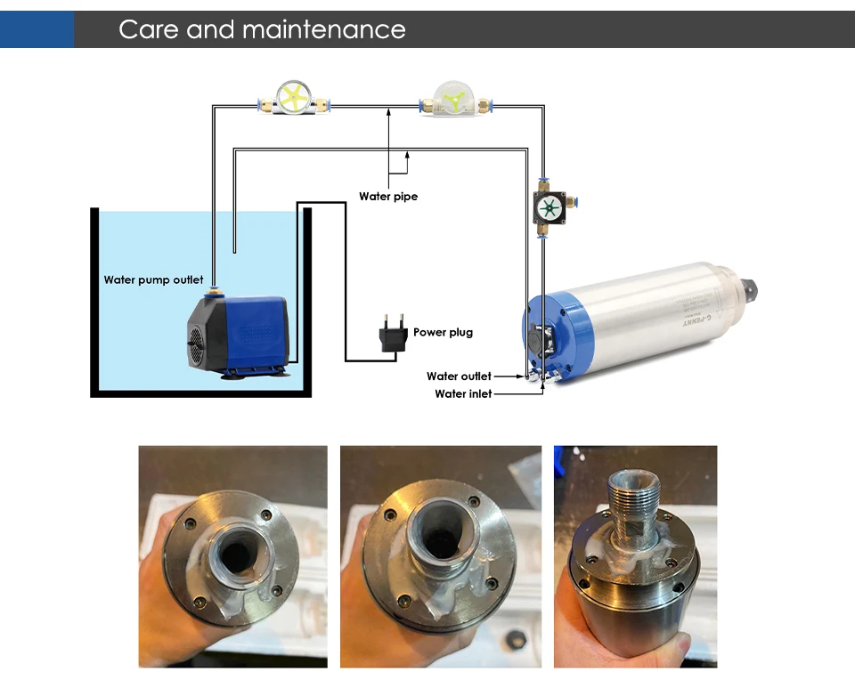 G-Penny 800W wassergekühlter CNC-Spindel-Kit, 24000 U/min, 0,01 mm Genauigkeit, 4 Lager, 1,5 kW VFD, 65 mm Halterung und Pumpe für Holz und Aluminium – Detail 15