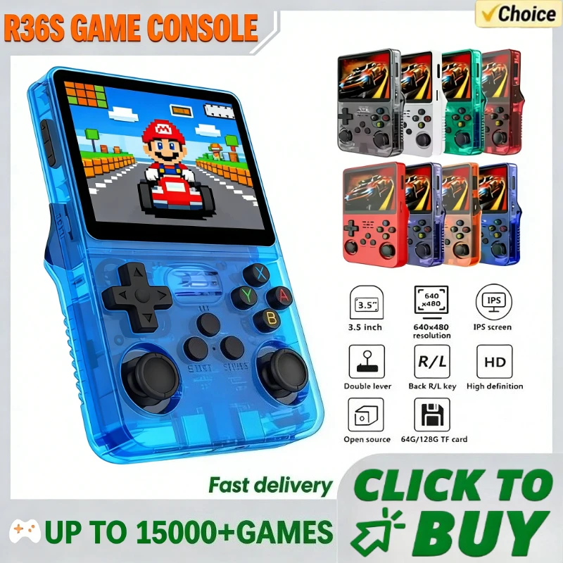 

Портативная игровая консоль R36S ARKOS System Retro с 3,5-дюймовым IPS-экраном, классический портативный видеоплеер, 128 ГБ игр, подарок для мальчика