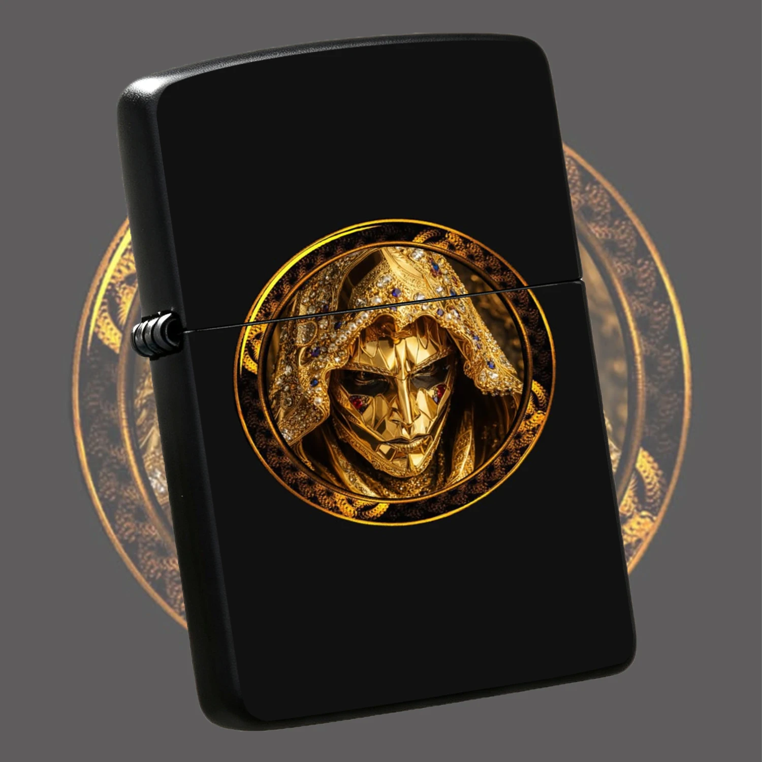 Exquisite Golden Gem-Embedded Mask Style Portable Lighter, Luxurious Glossy Full-Scene Applicable Daily Accessory, Unique High-End Aesthetic Decor, Ideal Thoughtful Gift Choice For Different Occasions, Delicate Craftsmanship Stunning Visual