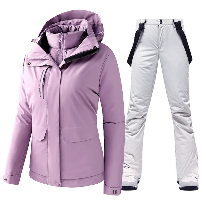 Winter Women Warm Waterproof Windproof Snowboarding Down Jackets and Snow Pants Skiing Costumes Overalls Female Down Coat