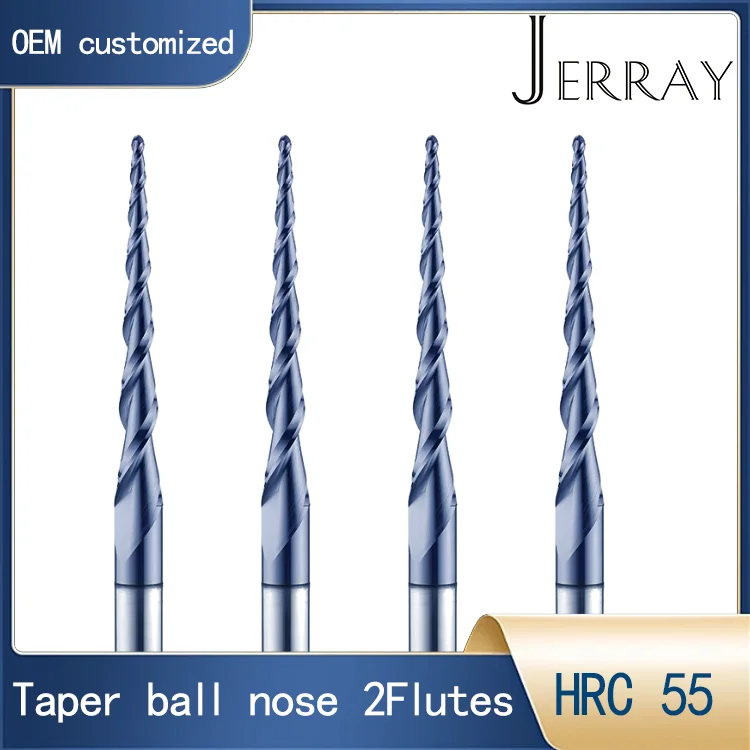 R0.25 -R2 HRC55 D3.175D4D6D8 Taper Ball Nose End Mill Tungsten solid carbide Coated cnc milling cutter woodworking engraving bit