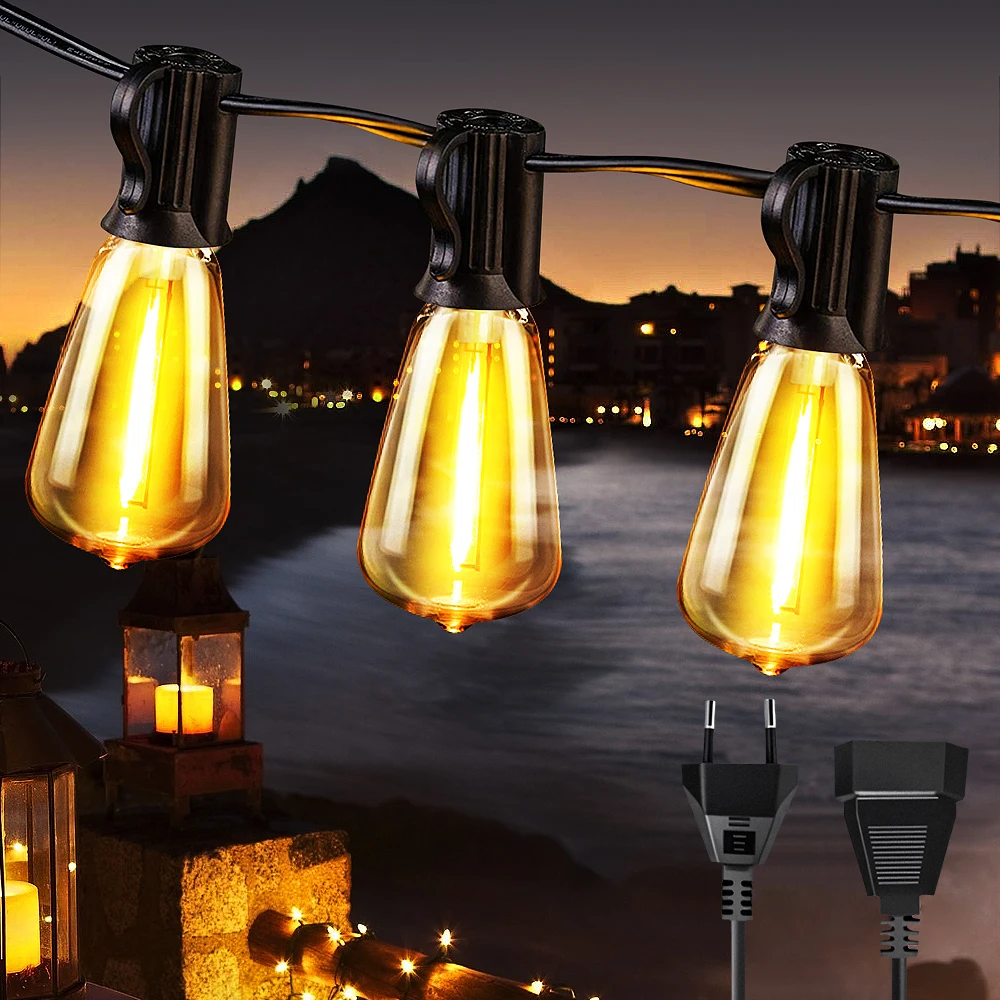Guirlande lumineuse LED pour l'extérieur, ampoules d'extérieur ST38 avec ampoules en plastique, lampes suspendues IP54, puissance pour fête, café, noël, 3000K WARE