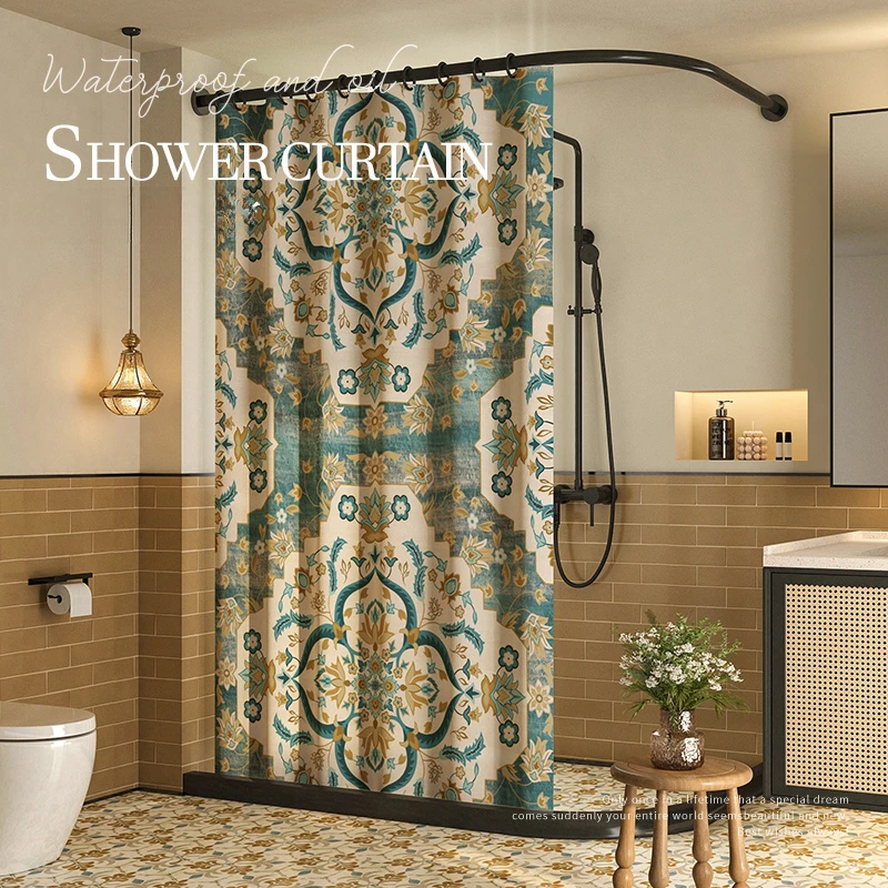 American Retro Shower Curtain Mildew Resistant Waterproof Bathroom Shower Hanging Curtain Partition Curtain Upscale Custom 1PC