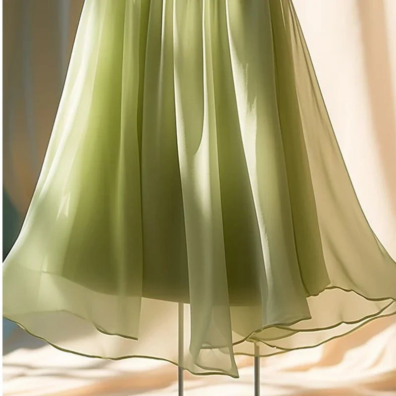 ผู้หญิงเอวสูงสง่างามเยาวชนสบายๆสบายๆหญิงเสื้อผ้าฤดูร้อนสีทึบแฟชั่นการเย็บปะติดปะต่อกันกระโปรงทรงเอ