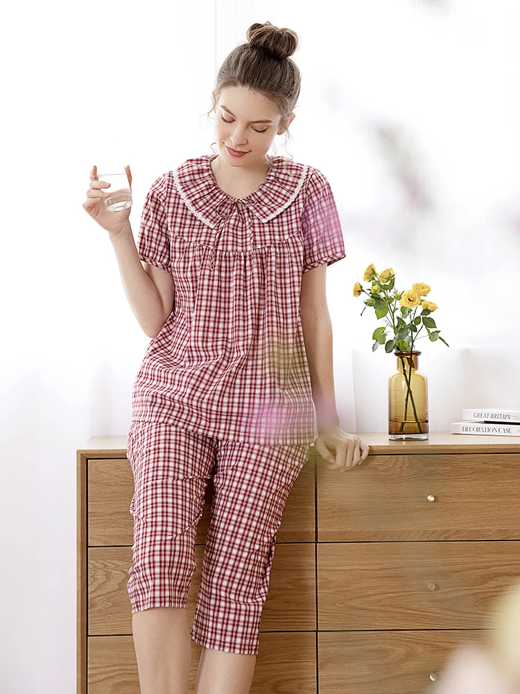 abbigliamento-da-casa-in-puro-cotone-per-donna-sette-pezzi-pantaloni-a-quadri-dolce-e-carino-per-la-primavera-e-l'estate-articoli-stagionali