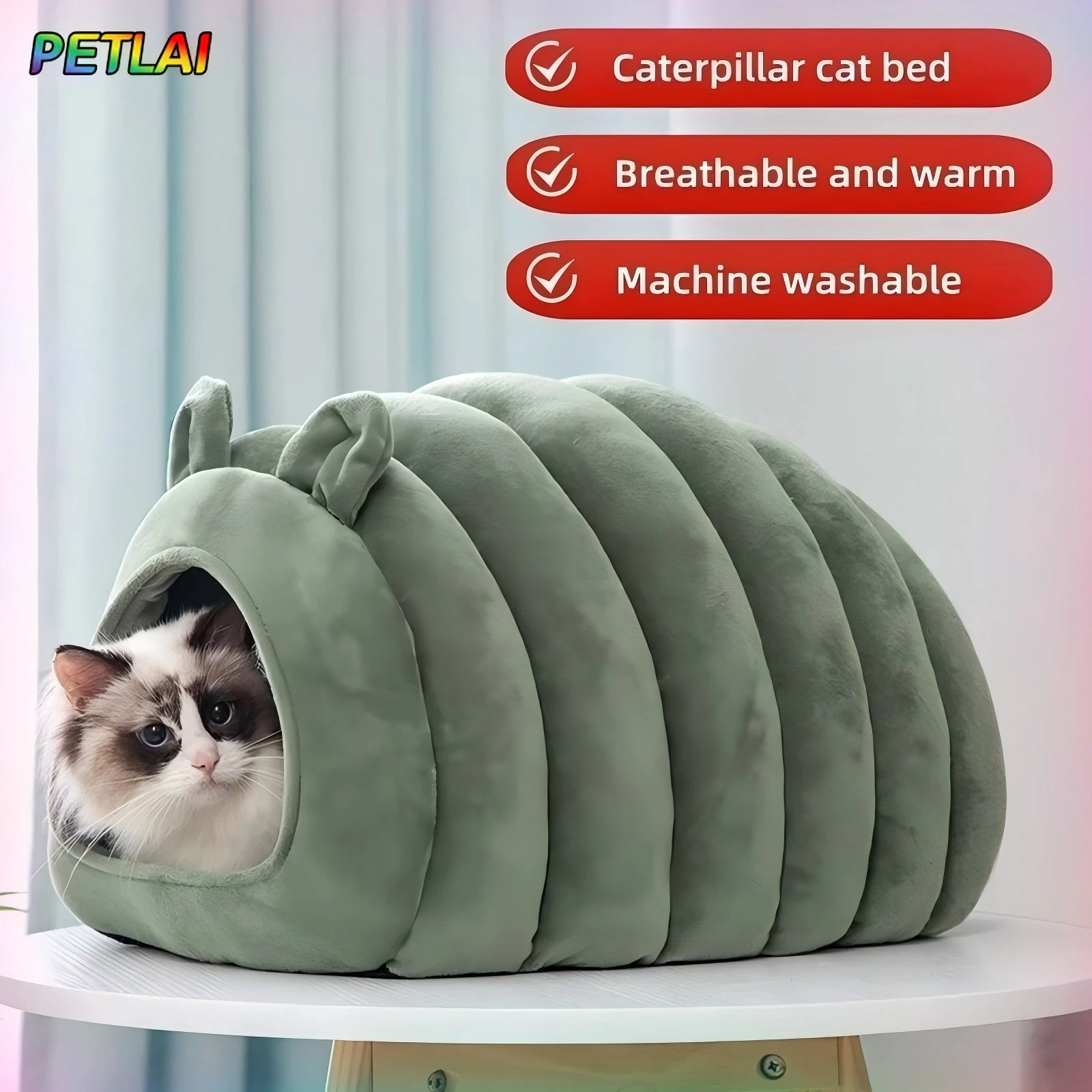 

Cat bed mat winter autumn caterpillar cozy sleep house warm Nest safe breathable large space bed warm cat products cushions