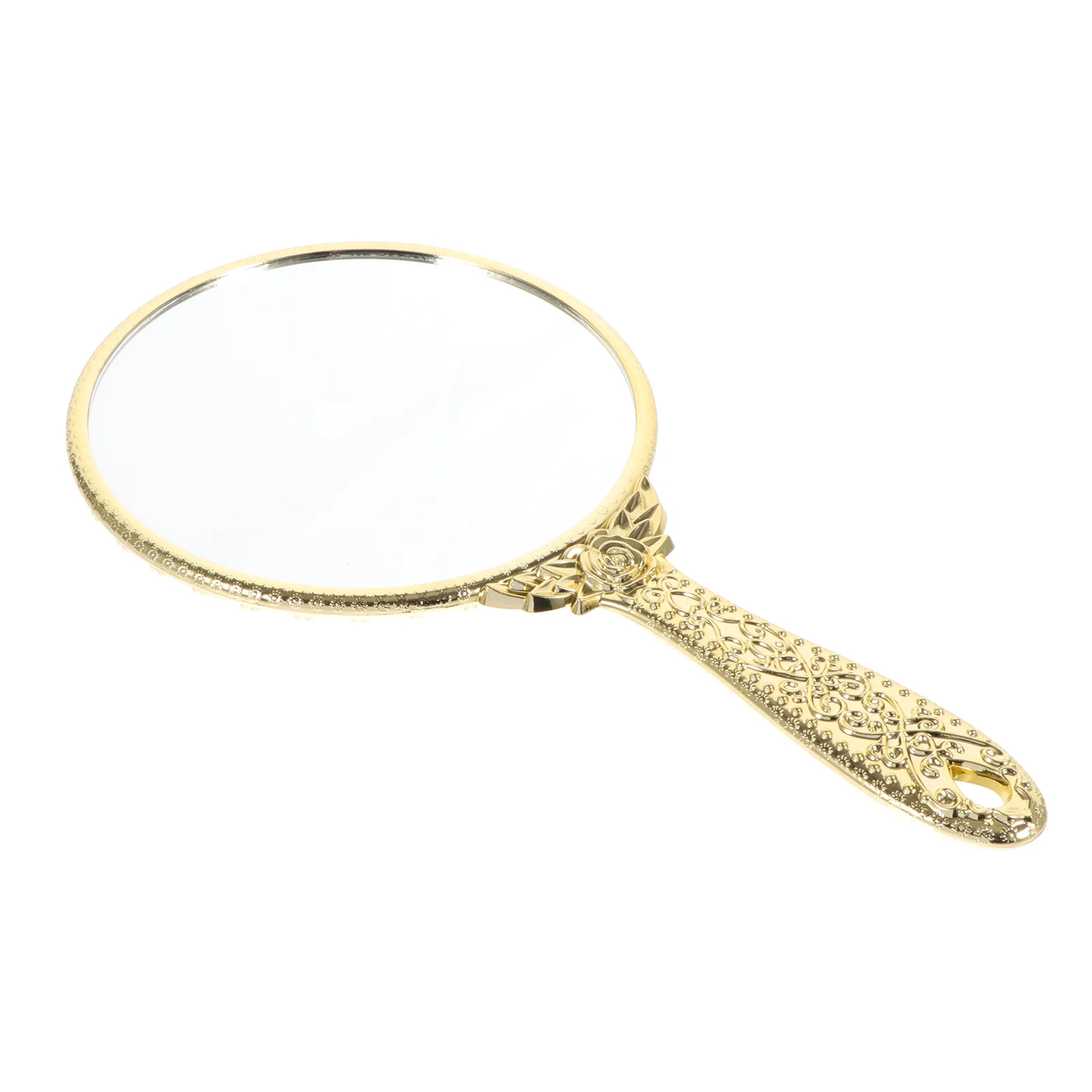 Vintage Mirror with Handle Handheld Small Dressing Table Portable Golden Travel