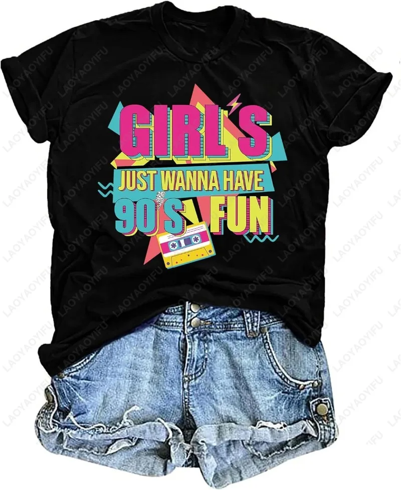 Y2k Clothes For Women Vintage 90s Outfits Party Cotton Shirt Disco Music Tops 1980s Themed Gift Nostalgia O-neck Printed Tee
