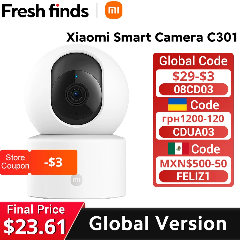 [World Premiere] Global Version Xiaomi Smart Camera C301 Low light full-color Full Panorama Infrared Night Vision 3 Megapixels