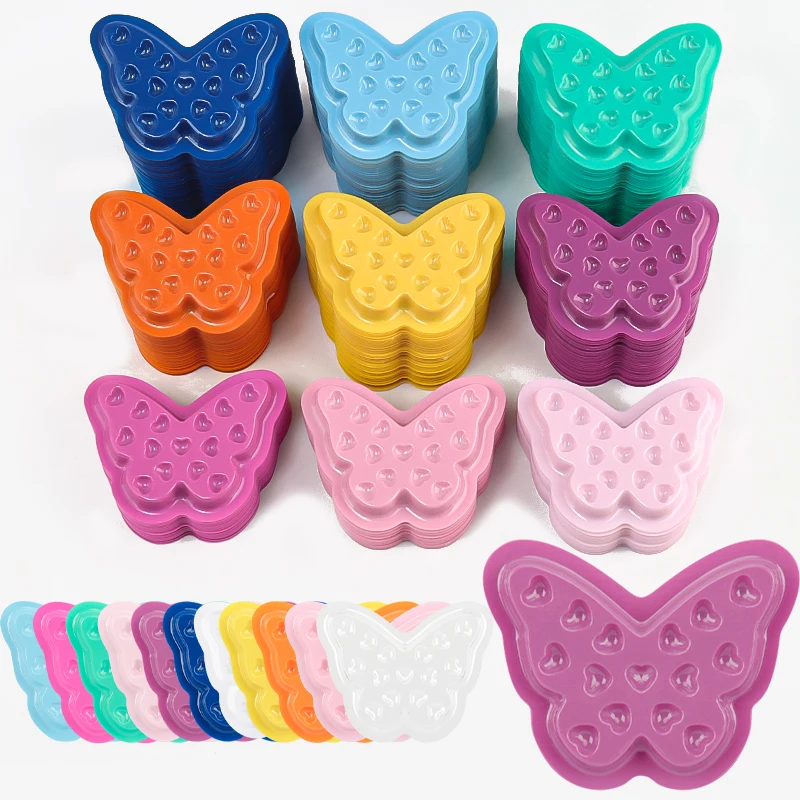 100Pcs Wimpern Kleber Halter Pad Palette Kunststoff Dichtung Wimpern Klebstoff Tablett Schmetterling Form Flüssigkeit Pigment Lagerung Pre-Tool – Detail 1
