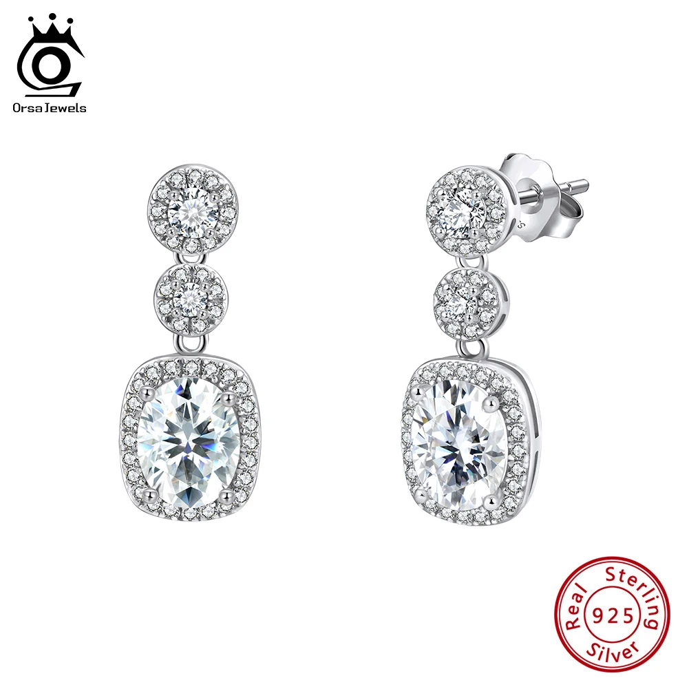 

ORSA JEWELS Clear Zircon Shiny Drop Earrings 925 Sterling Silver 8A Quality Zirconia Anniversary Earrings Charm Jewelry LZE59