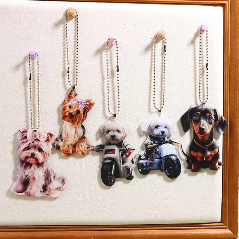 Cute Puppy Christmas Ornament Cartoon 2D Animal Acrylic Decorative Pendant Perfect Car Pendant And Christmas Tree Decor