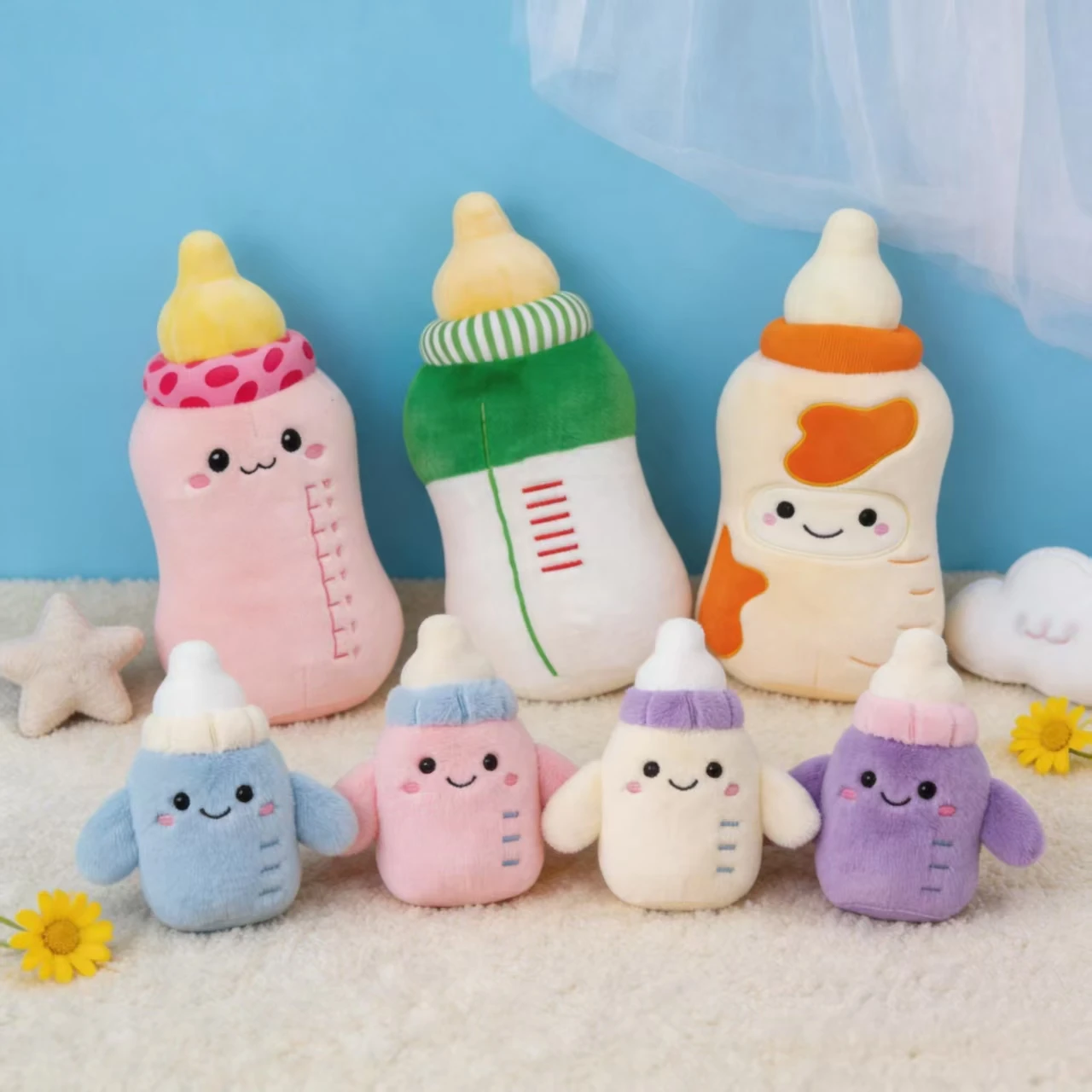 Cute Milk Bottle Plush Toy Super Soft Kawaii Milk Bottle Pillow Nap Cushion Sleeping Companion Doll Mini Bottle Keychain Gift