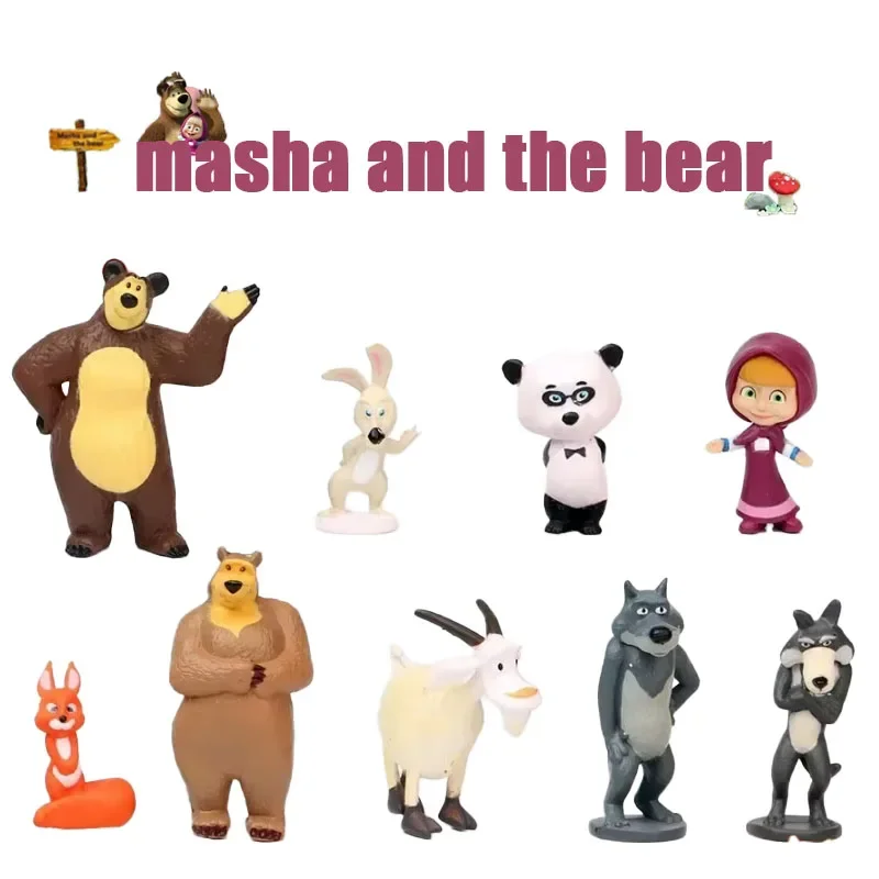 10 pezzi di masha e l'orso Action Figure Modello anime Giocattoli di cartoni animati per amici Regali Mobili per esposizione Regalo di compleanno