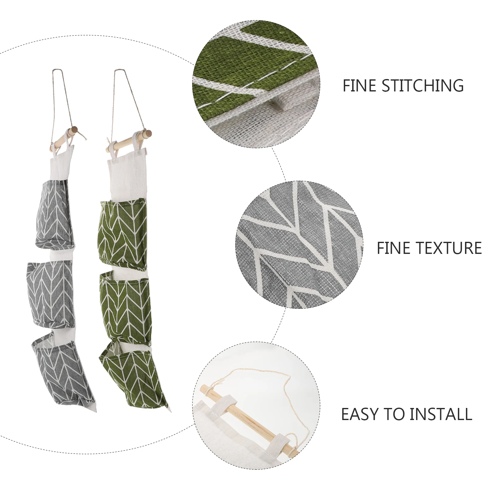 

2pcs Cotton Linen Waterproof Hanging Storage Bag Wall-Mounted Organizer Pouch Simple Pattern Home Decorative Household Dorm