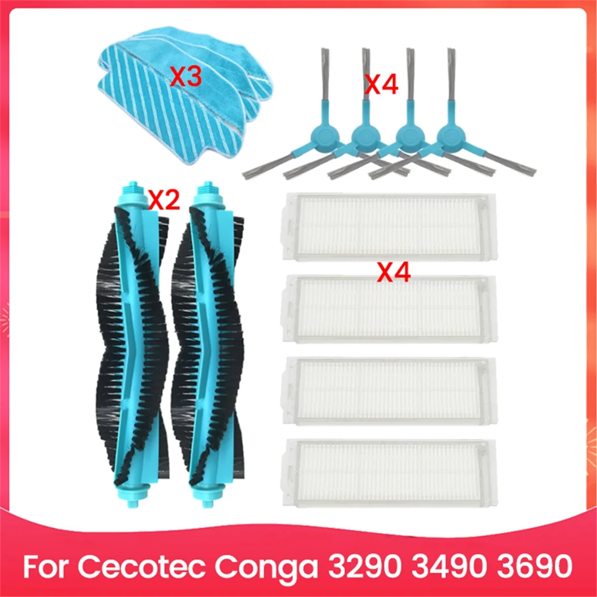 LRGJS For Cecotec Conga 3290 3490 3690 Vacuum Cleaner Spare Parts Replacement HEPA Filter Roller Brush Mop Pads Cloth