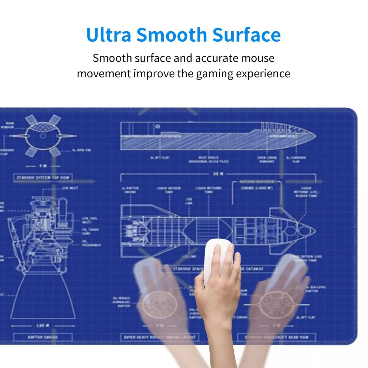 SpaceX Super Heavy Starship (Vertical Blueprint) Rubber Keyboard Pads
