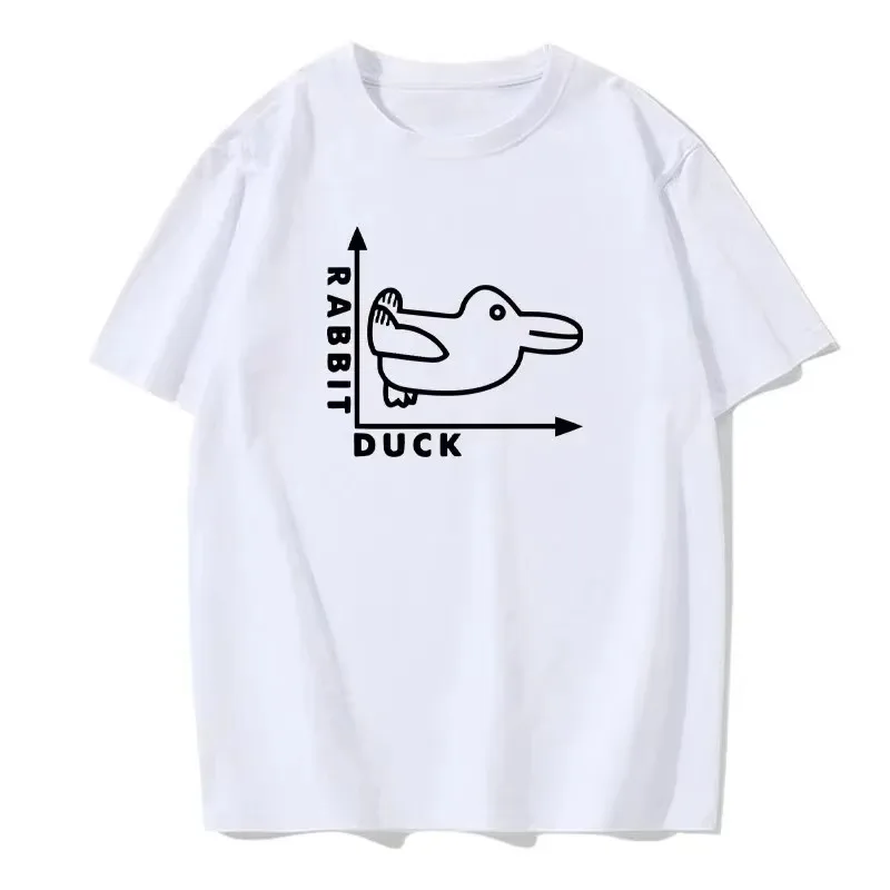 Unisex Rabbit Duck Optical Illusion Line Art Graphic T Shirt Funny Paradox Sketch Print Casual Short Sleeve Philosophy Tee