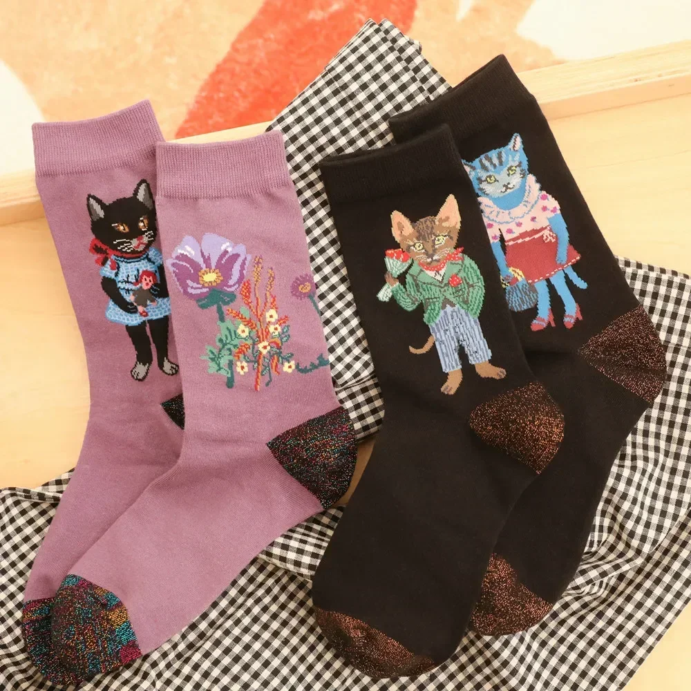 Autumn Forest Fairy Tale Socks Animal Personality Jacquard AB Socks Cute Women Cotton Short Socks Girls Style носки женские