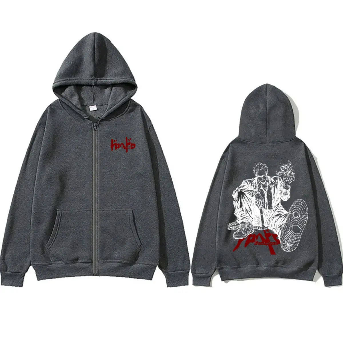Anime Dorohedoro Shin ‌ Merch Zipper Hoodie für Männer und Frauen, Manga Vintage Zip-Up Jacke, Herren 90er Rock Gothic Horror Zip-Up Sweatshirt – Detail 5