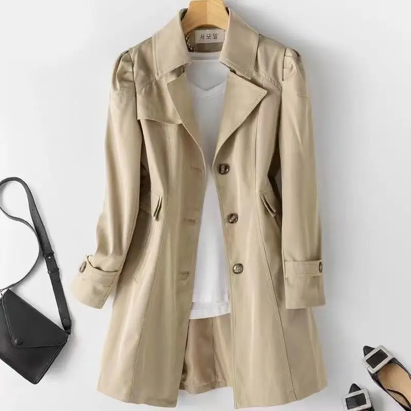 

Woman Trench Coat Suede Windbreakers Women'S Short Cropped Clothing In Autumn Outdoor Commute Overcoats Leather Green Half
