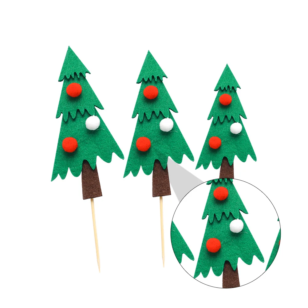 

12 Pcs Tree Shape Cake Decoration Christmas Pine Cupcake Topper Oxford Cloth Xmas Shaped Inserts