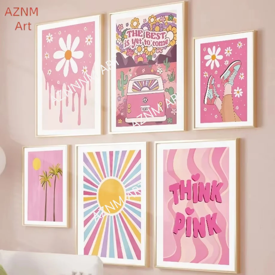 1PC Canvas Painting Posters Prints Wall Art Pictures Pink Living Room Decor Tiger Daisy Flower Beach Car Sunshine Palm Mushr