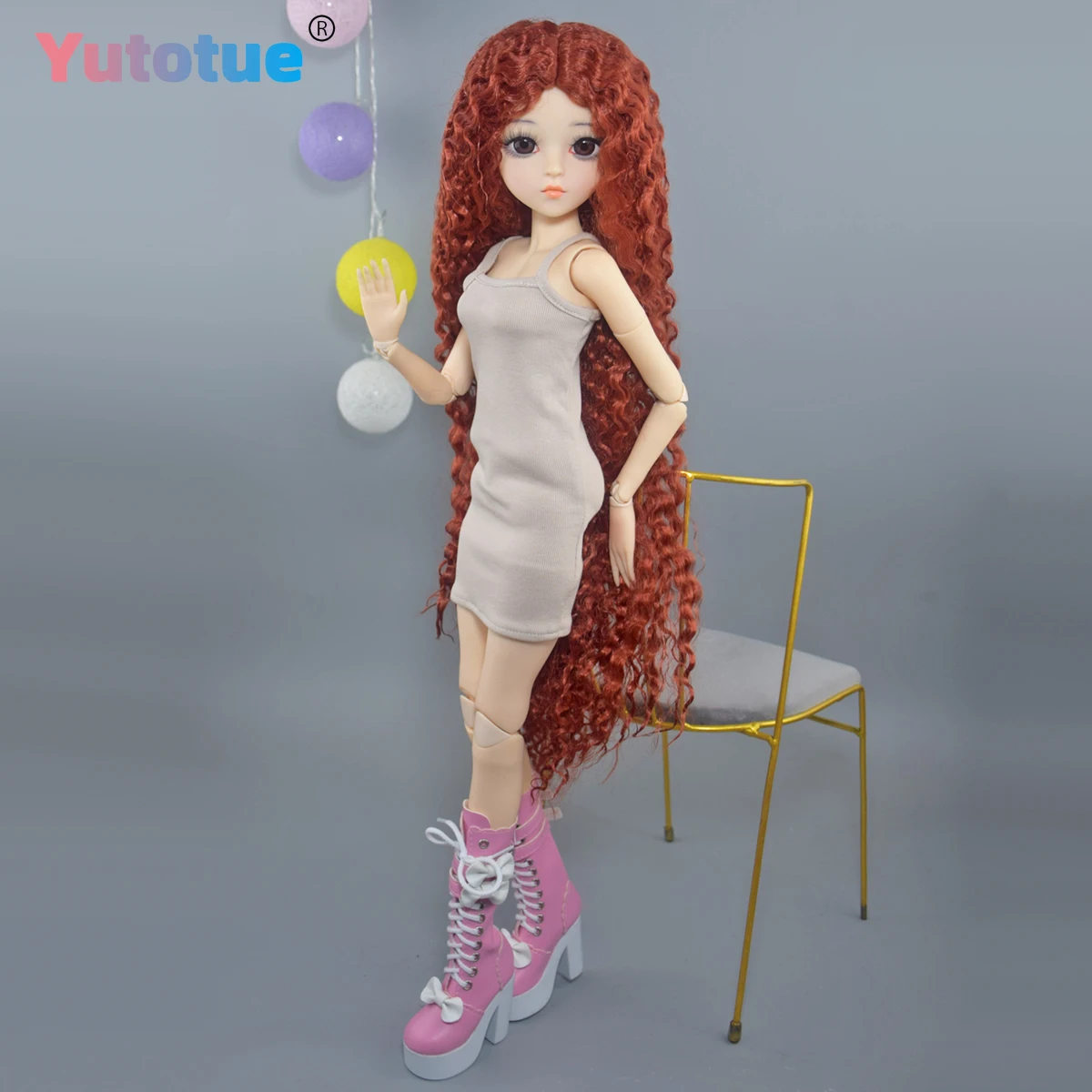 Lalka YUTOTUE o wysokości 60 cm, długa kręcona peruka, sukienka, buty, pełny zestaw, lalka BJD 1/3, realistyczna zabawka.