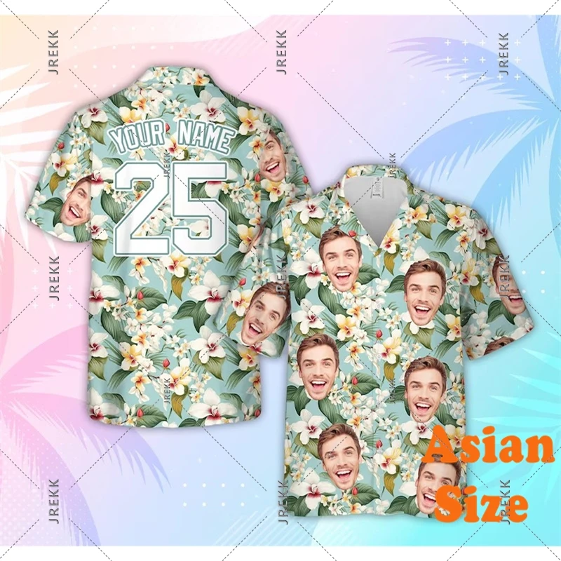 

Customize Your Avatar Flower Hawaii Shirt Men's Clothing Football Hobby Number Short Sleeve Button Shirts Summer Trend Tee Top