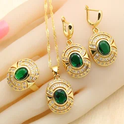 WPAITKYS Green Created Emerald White CZ Gold Color Jewelry Sets For Women Drop Earrings Necklace Pendant Rings Free Gift Box