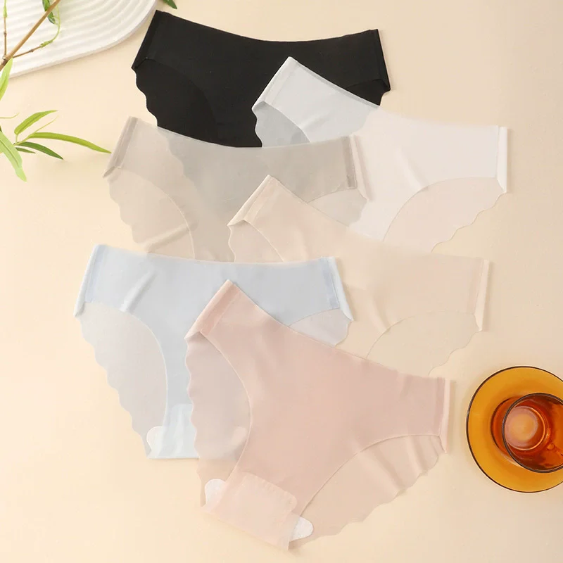 6Pcs Set Of Women's Ice Silk Breathable Ultra-thin Triangle Pants, Mid Waist Quick Drying Seamless Underwear, Women's Underwear